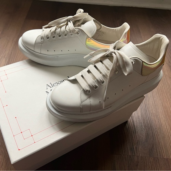 Alexander Mcqueen Oversized Platform Sneakers Leather Wht Iridescent Womens Sz11 - Picture 12 of 15